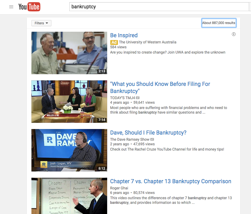 bankruptcy search on youtube